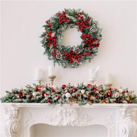 24 Inch Pre-Lit Christmas Wreath with 50 LED Lights Mixed Christmas Decoration - Picture 6 of 7